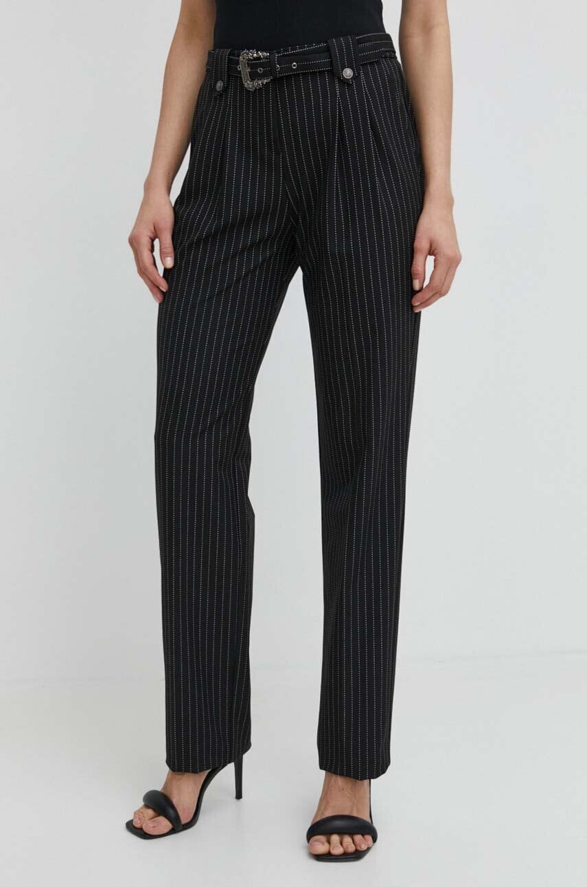 Nohavice Versace Jeans Couture dámske, čierna farba, rovné, vysoký pás, 76HAA111 N0335