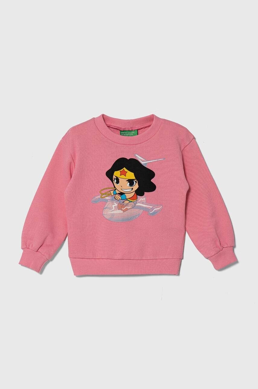 Detská bavlnená mikina United Colors of Benetton x DC ružová farba, s potlačou