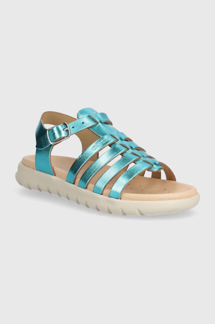 Detské kožené sandále Geox SANDAL SOLEIMA zelená farba