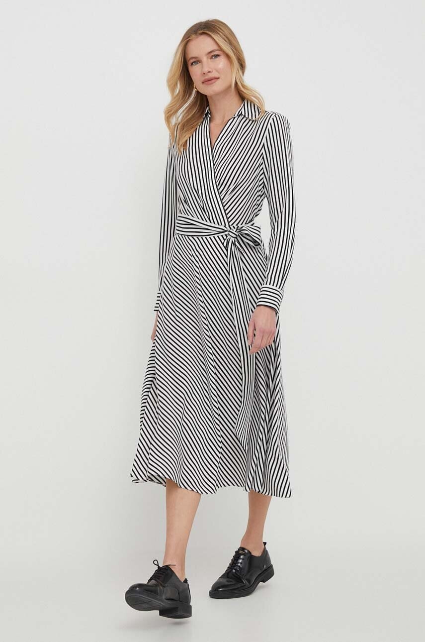 Šaty Lauren Ralph Lauren biela farba,midi,áčkový strih,250932706