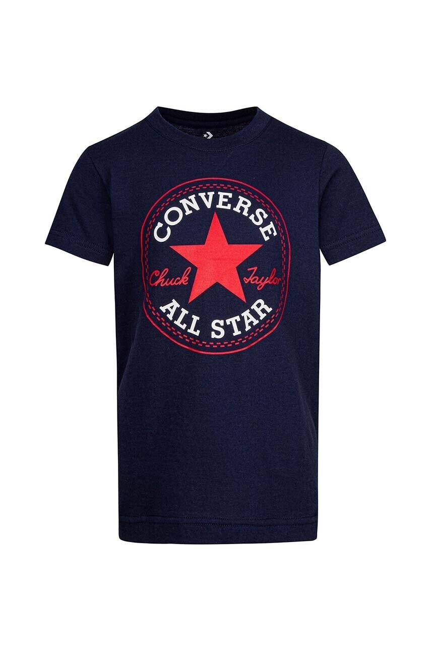 Detské bavlnené tričko Converse zelená farba, s potlačou