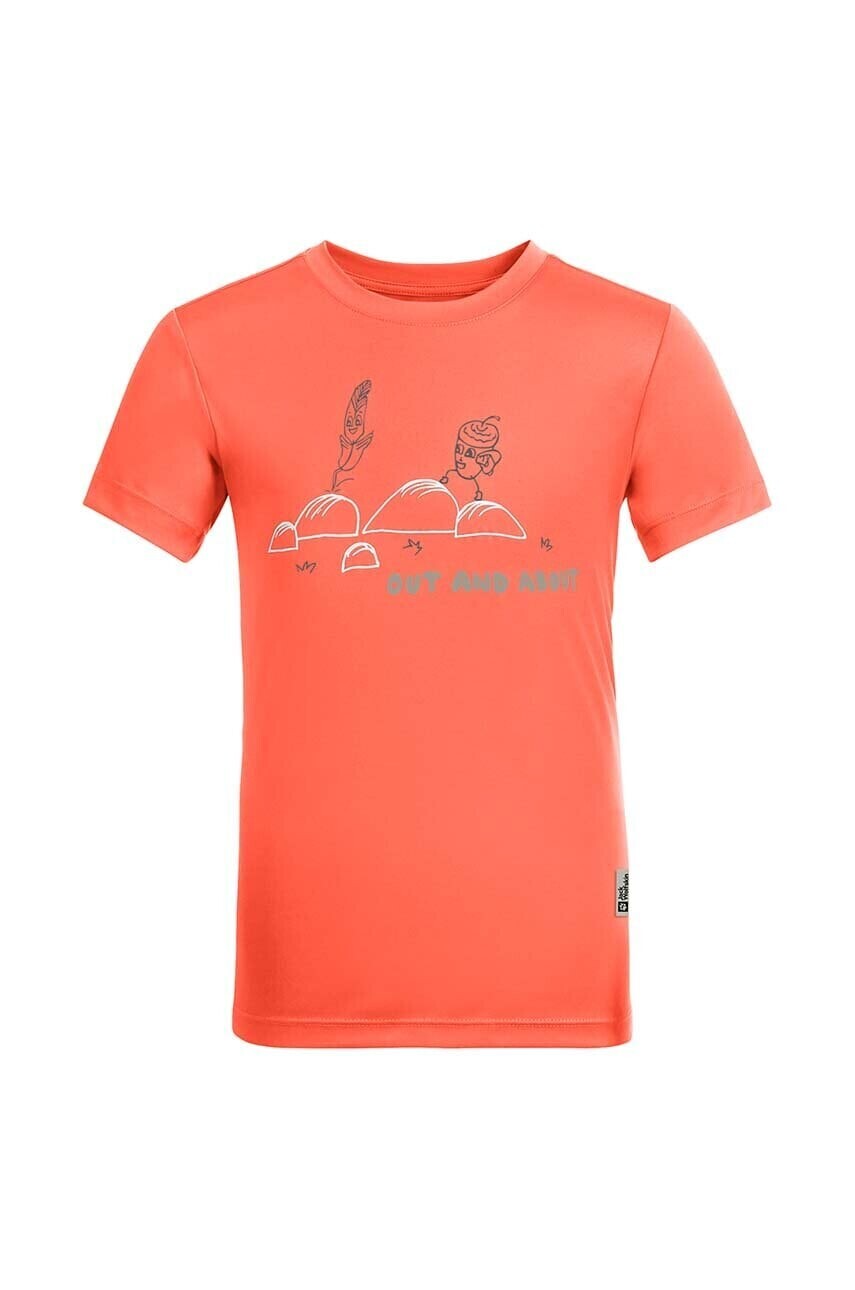 Detské tričko Jack Wolfskin OUT AND ABOUTIDS oranžová farba, s potlačou