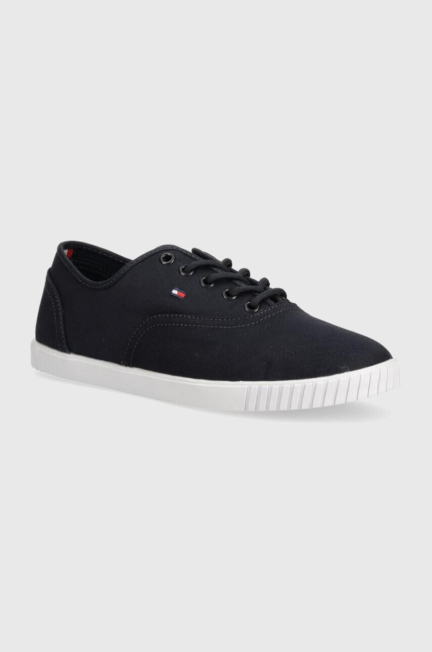 Tenisky Tommy Hilfiger CANVAS LACE UP SNEAKER dámske, tmavomodrá farba, FW0FW07805