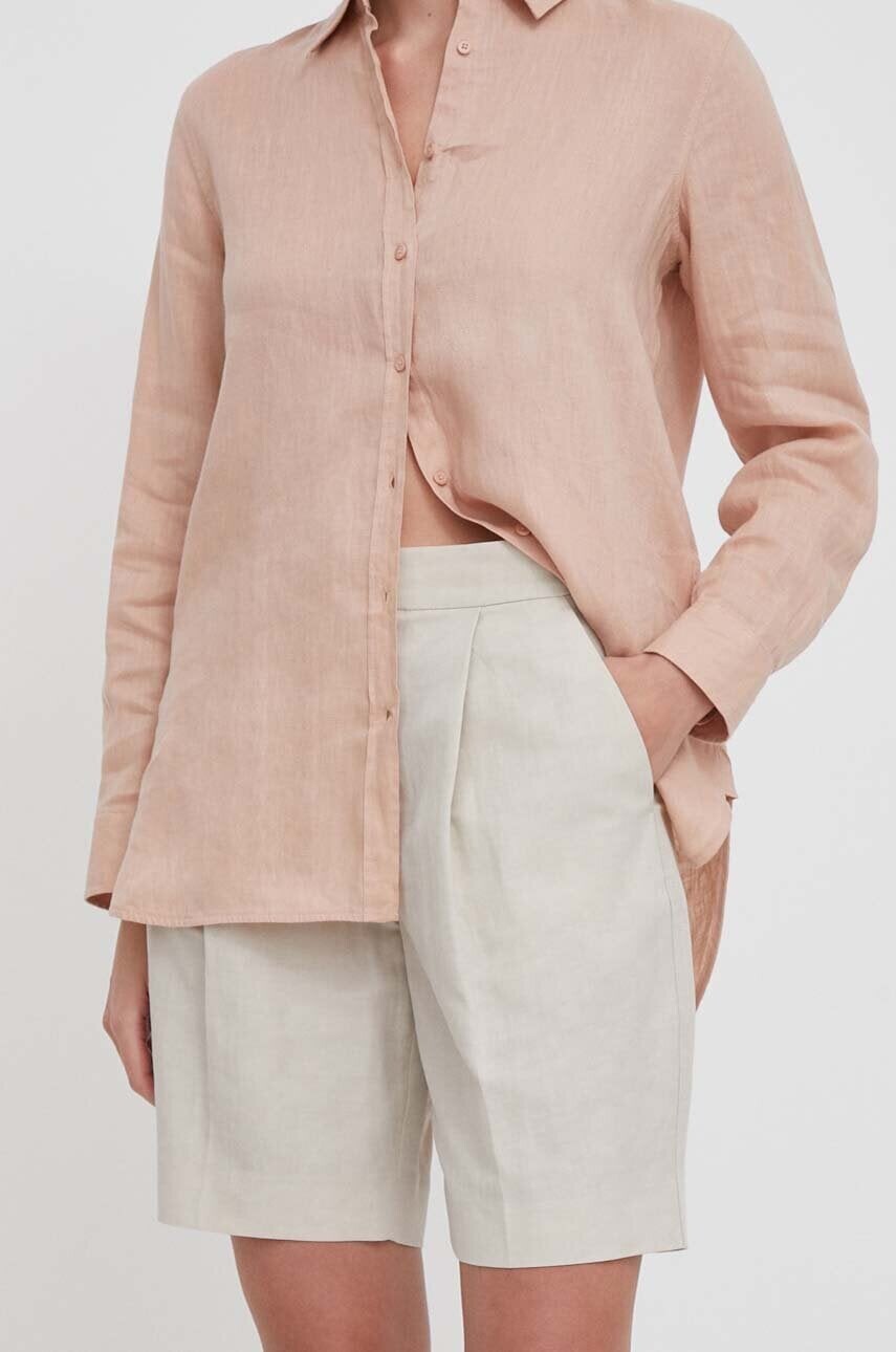 Šortky s prímesou ľanu Calvin Klein béžová farba,jednofarebné,vysoký pás,K20K206671