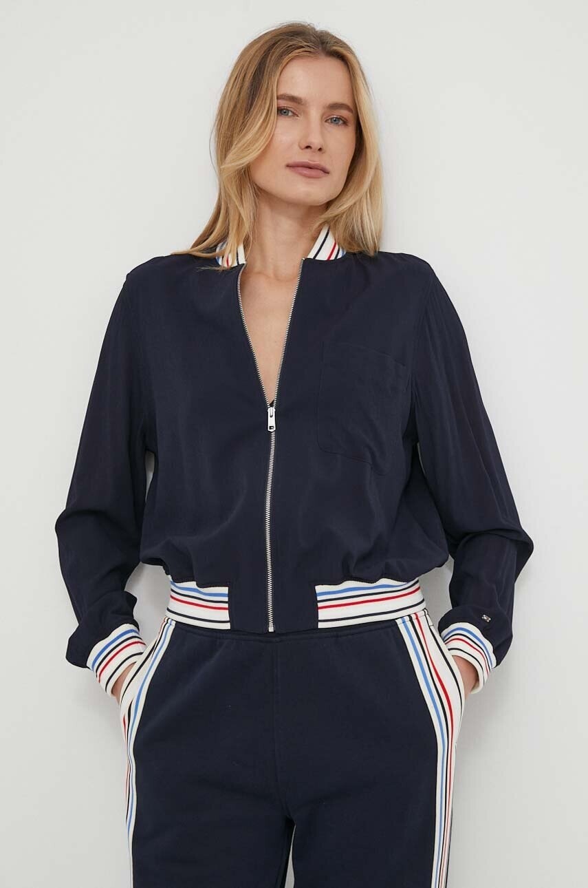 Mikina Tommy Hilfiger dámska,tmavomodrá farba,s potlačou,WW0WW41393
