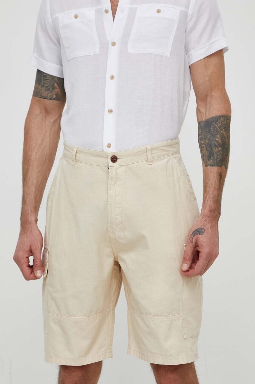 Bavlnené šortky Barbour Essentials béžová farba, MST0023,