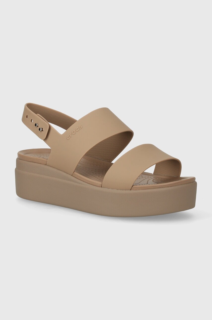 Šľapky Crocs Brooklyn Low Wedge dámske, béžová farba, na platforme, 206453