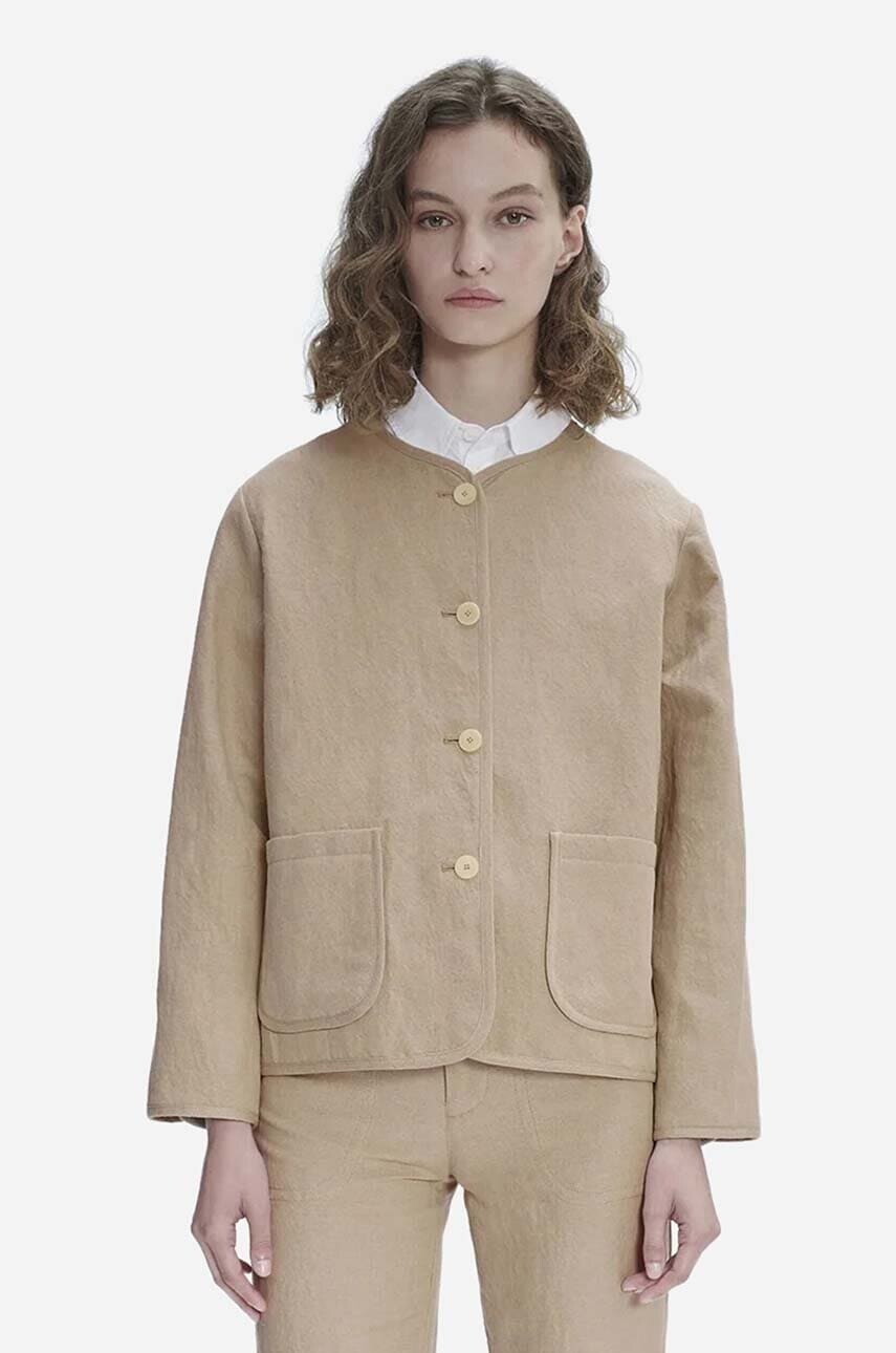 Ľanové sako A.P.C. Blouson Katia béžová farba, oversize, jednofarebné, LIAEO-F02803 BEIGE