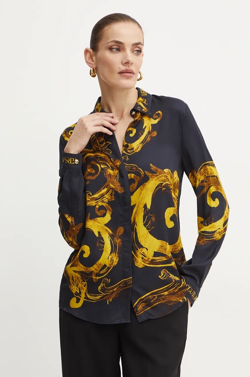 Košeľa Versace Jeans Couture dámska, čierna farba, regular, s klasickým golierom, 76HAL2P1 NS459