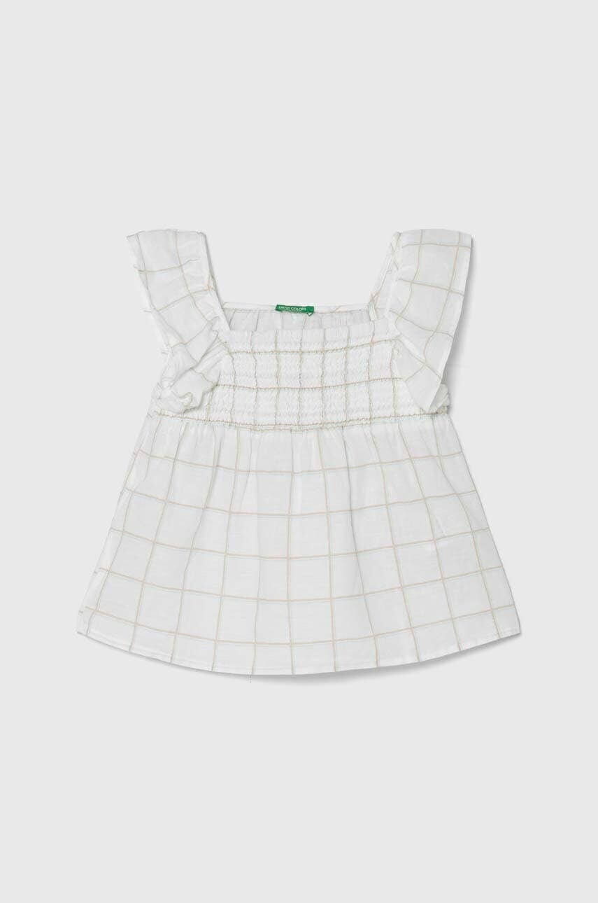 Detská ľanová blúzka United Colors of Benetton biela farba, vzorovaná