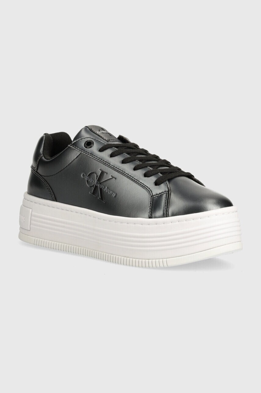 Tenisky Calvin Klein Jeans BOLD PLATF LOW LACE LTH ML MTL čierna farba, YW0YW01464