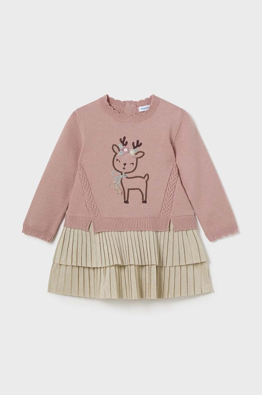 Dievčenské šaty Mayoral ružová farba, mini, áčkový strih, 2911