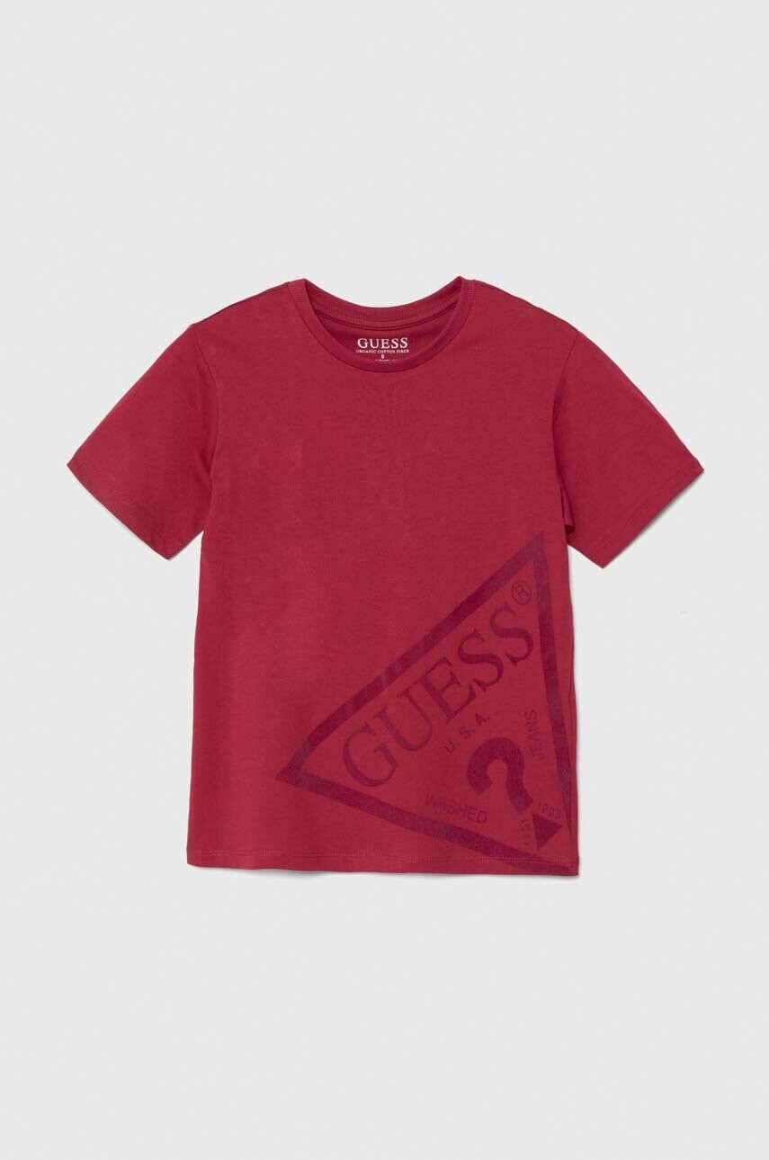 Detské bavlnené tričko Guess červená farba, s nášivkou, L4YI32 K8HM4