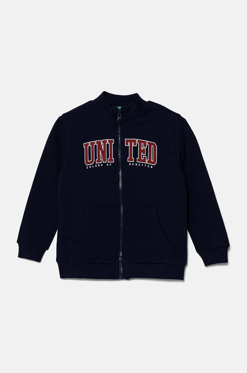 Detská bavlnená mikina United Colors of Benetton tmavomodrá farba, vzorovaná, 3J70G5033