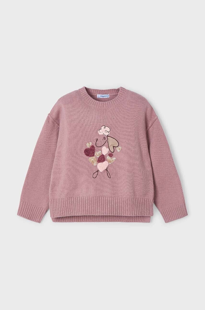 Detský sveter s prímesou vlny Mayoral ružová farba, tenký, 4359