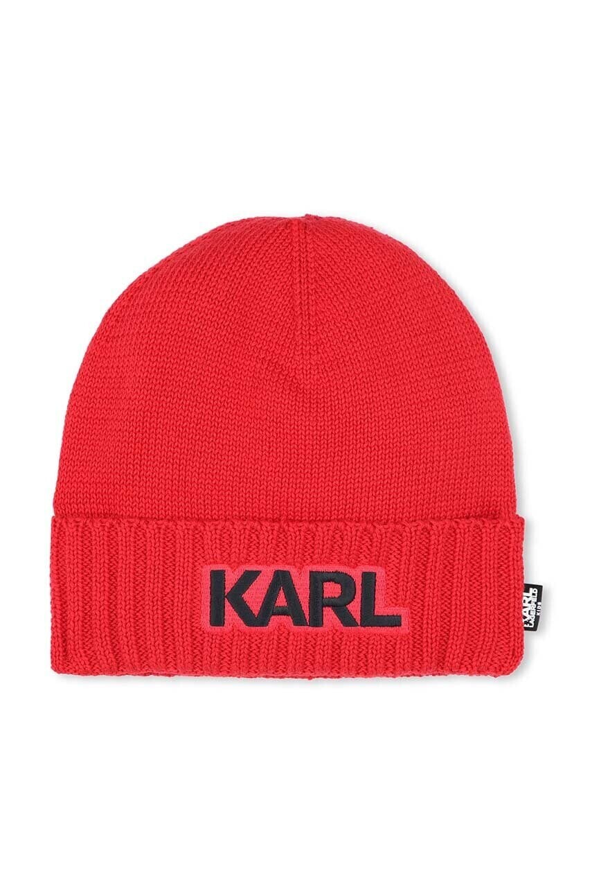 Detská čiapka s prímesou vlny Karl Lagerfeld červená farba biela, Z30336