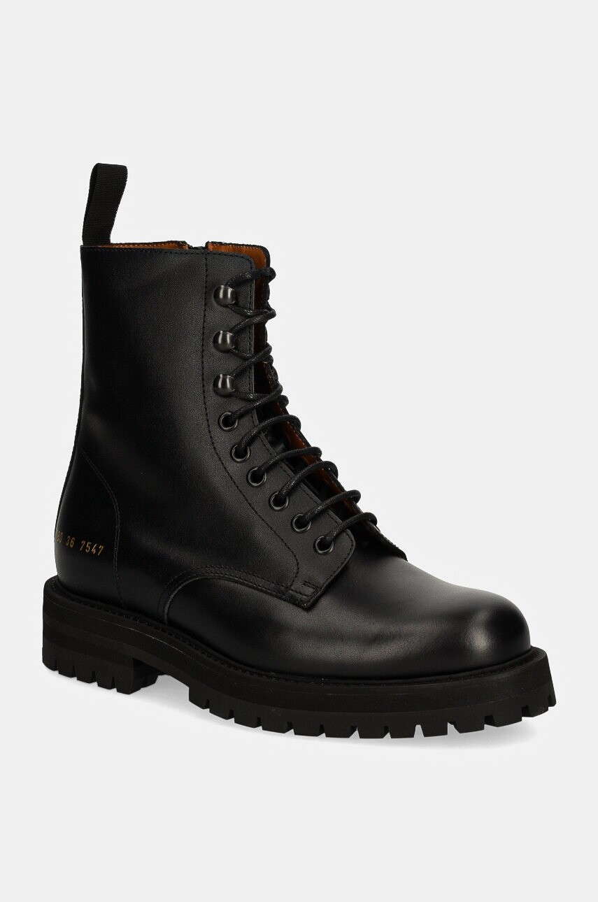 Členkové topánky Common Projects Combat dámske, čierna farba, na plochom podpätku, 6180