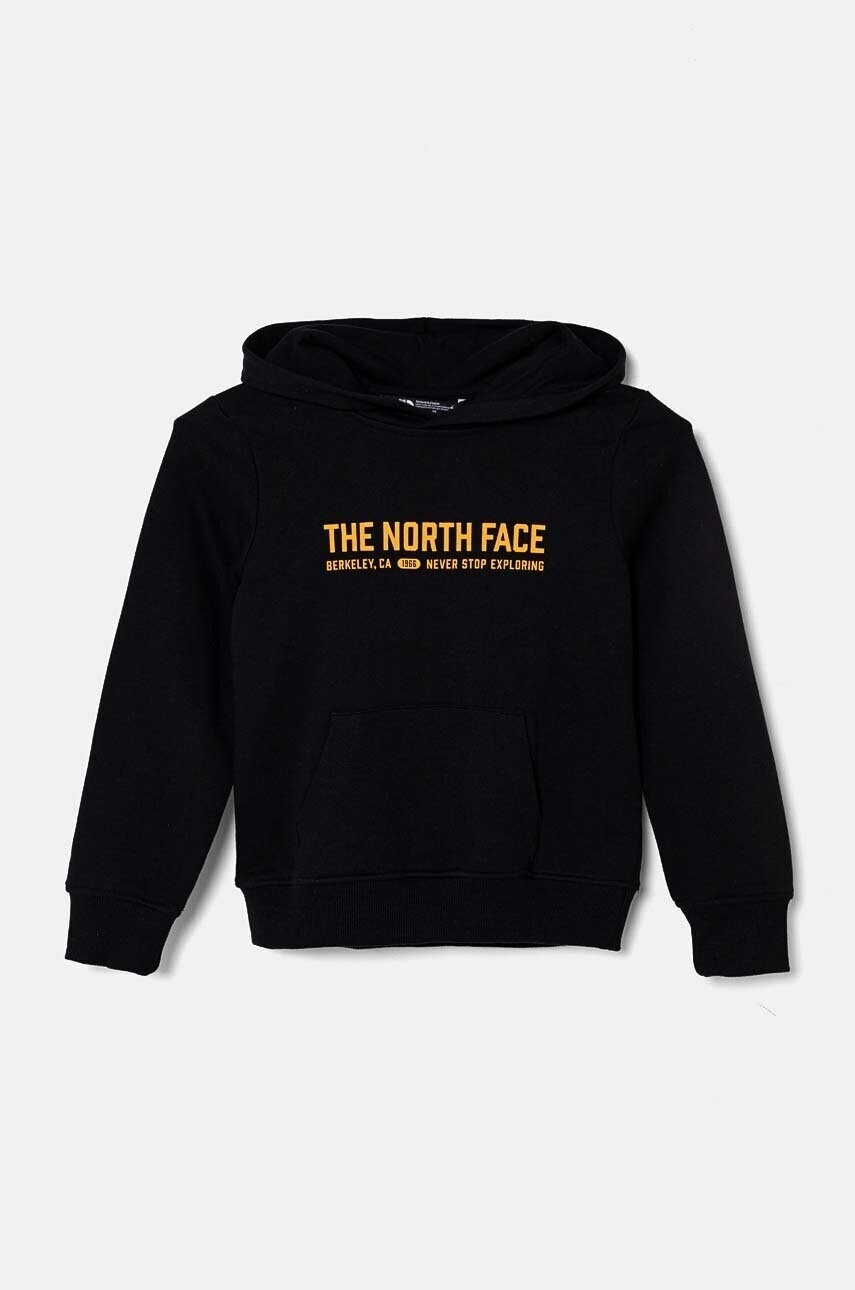 Detská bavlnená mikina The North Face VARSITGRAPHIC RELAXED HOODIE čierna farba, s kapucňou, s potlačou, NF0A89HBJK31