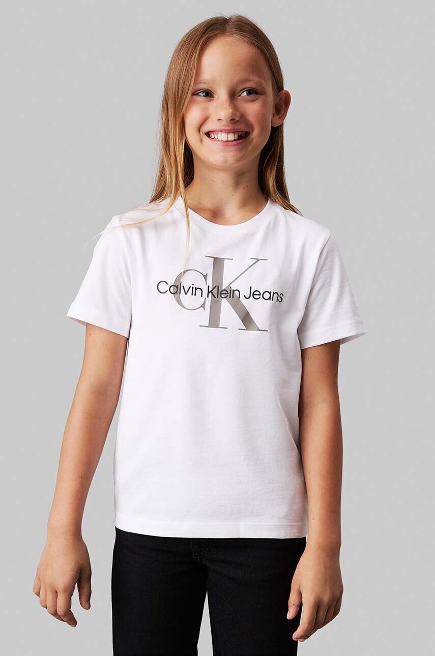 Detské bavlnené tričko Calvin Klein Jeans biela farba, s potlačou, IU0IU00676