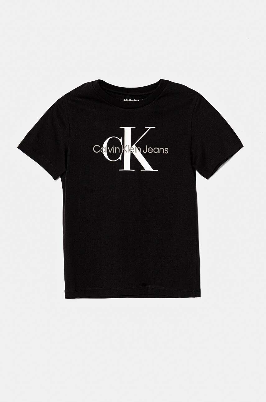 Detské bavlnené tričko Calvin Klein Jeans čierna farba, s potlačou, IU0IU00676