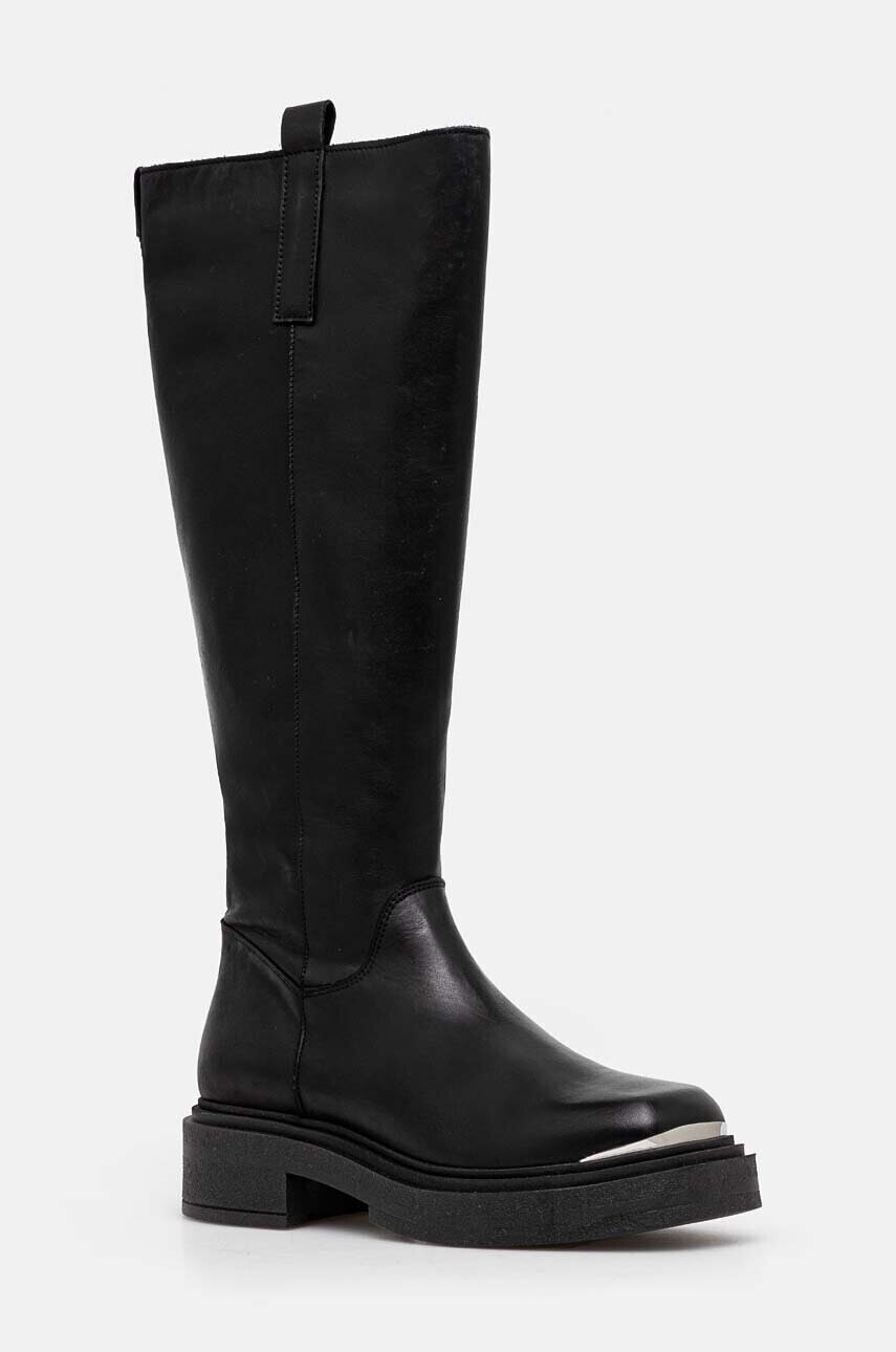 Kožené čižmy Steve Madden Constance dámske, čierna farba, na plochom podpätku, SM11003238