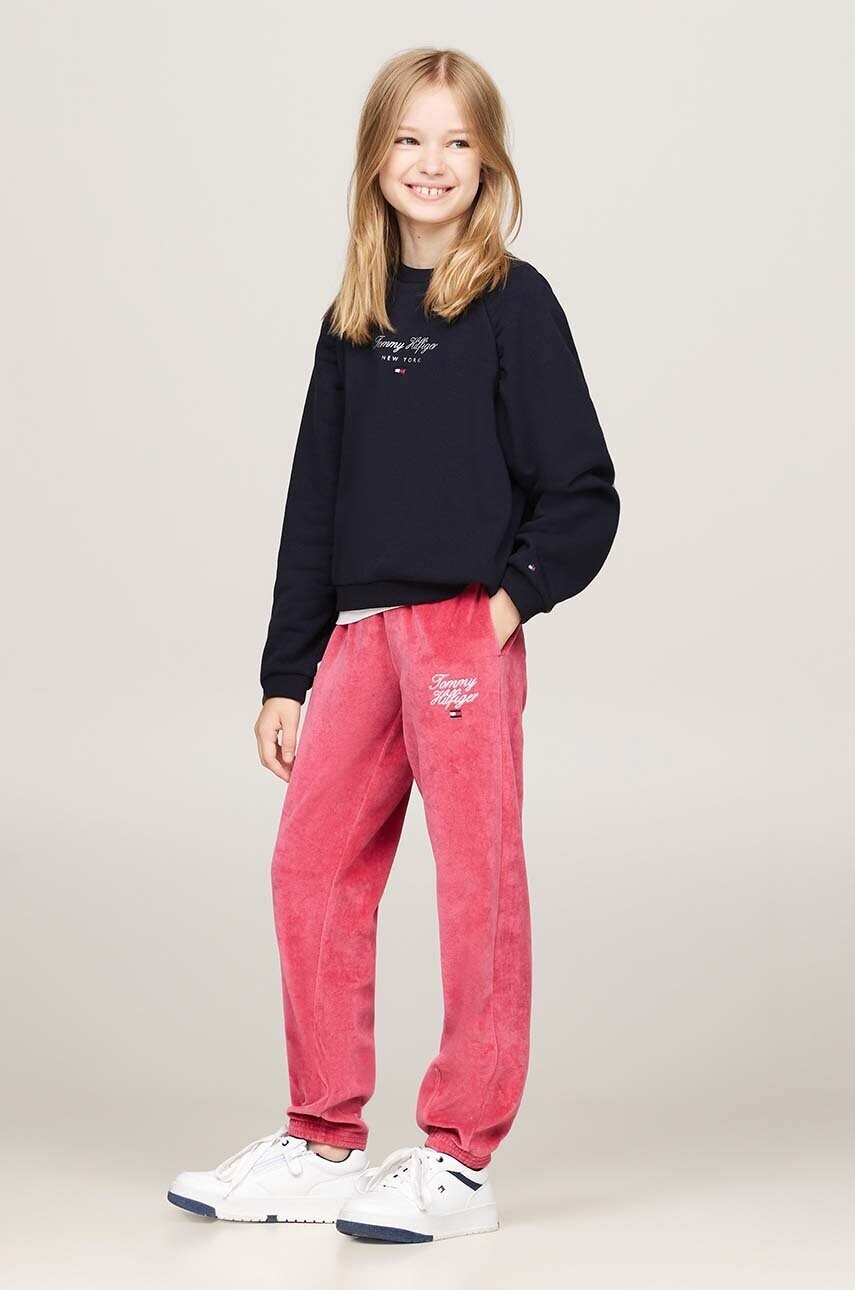 Detské tepláky Tommy Hilfiger TH SCRIPT VELOUR PANT béžová farba, s nášivkou, KG0KG08221
