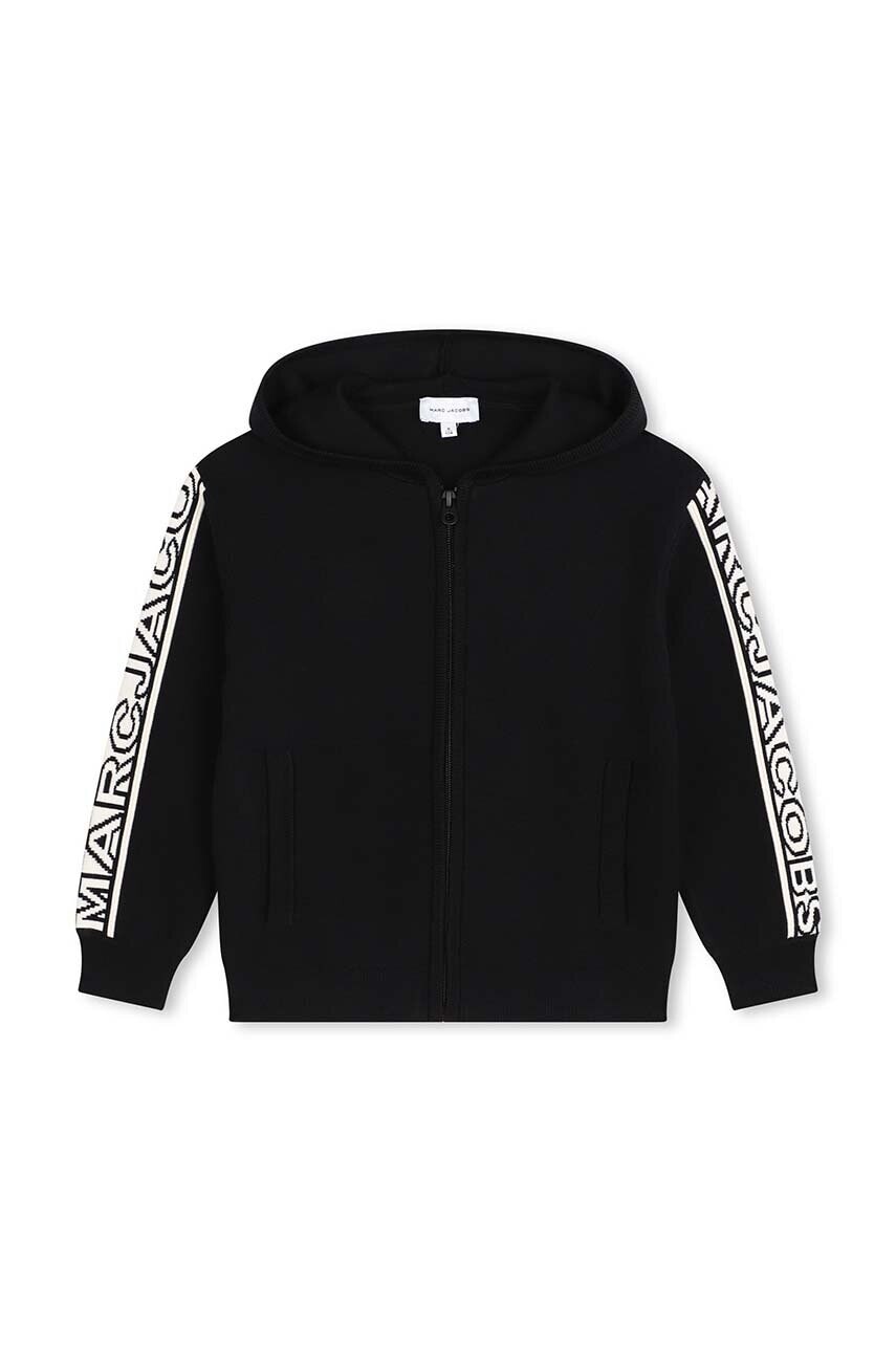Detská mikina Marc Jacobs čierna farba, s kapucňou, s nášivkou, W60290