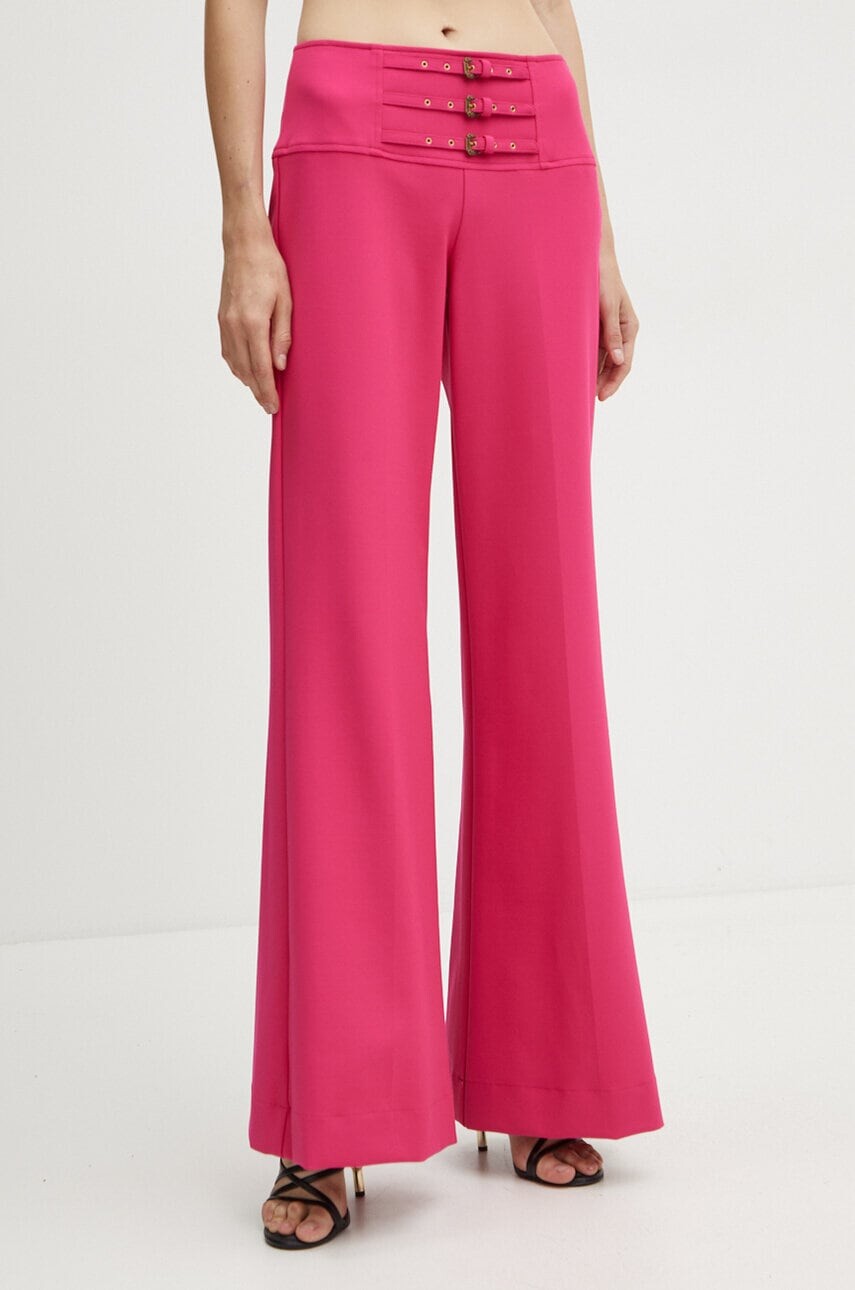 Nohavice Versace Jeans Couture dámske, ružová farba, široké, vysoký pás, 77HAA116 N0394