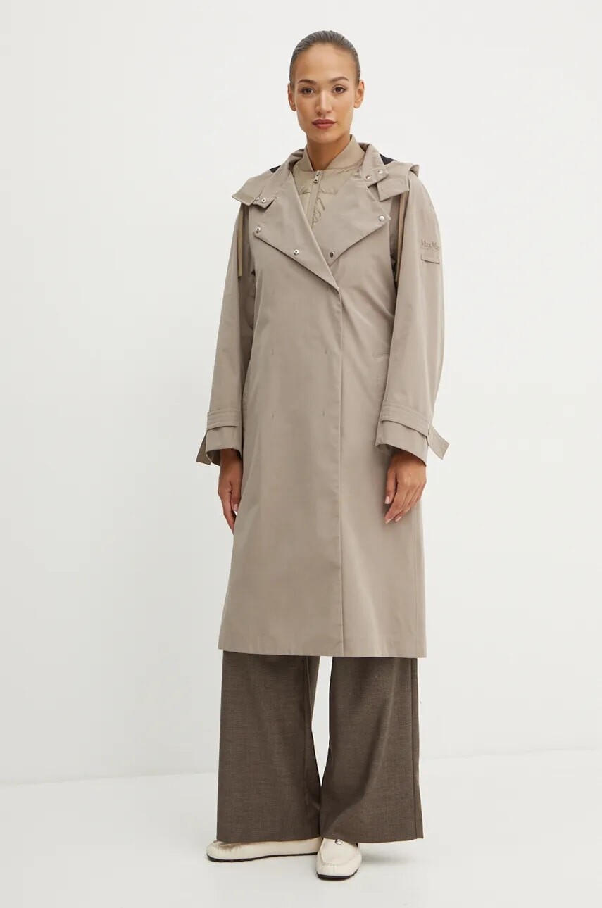 Kabát Max Mara Leisure dámsky, béžová farba, prechodný, oversize, 2426036018600