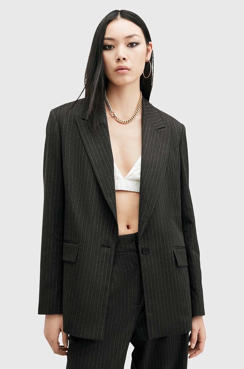 Sako AllSaints AVERIE PIN šedá farba, oversize, vzorovaná, W008QB