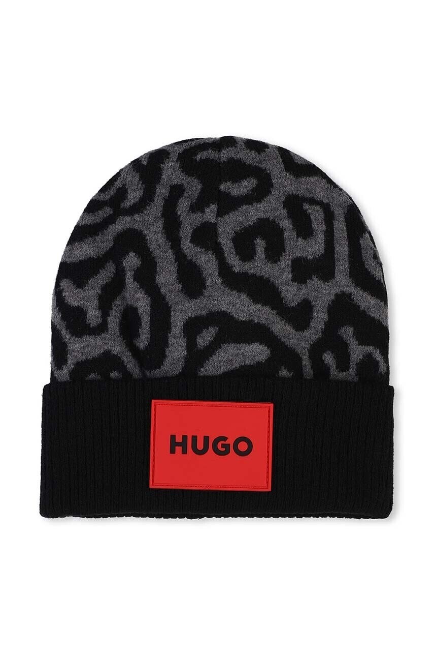 Detská čiapka s prímesou vlny HUGO čierna farba biela, G00293