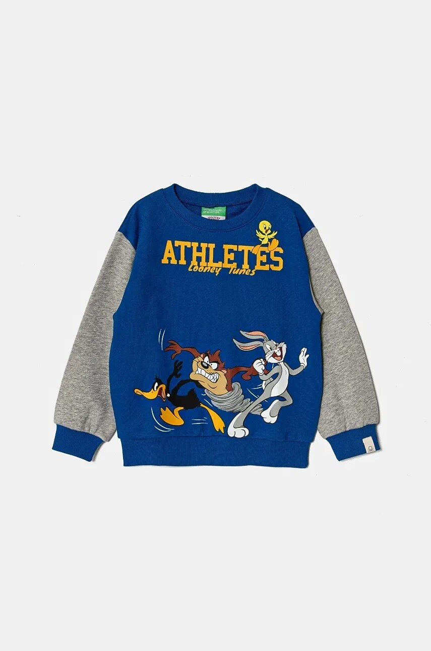 Detská bavlnená mikina United Colors of Benetton x Looney Tunes tmavomodrá farba, s potlačou, 3J68G10GX