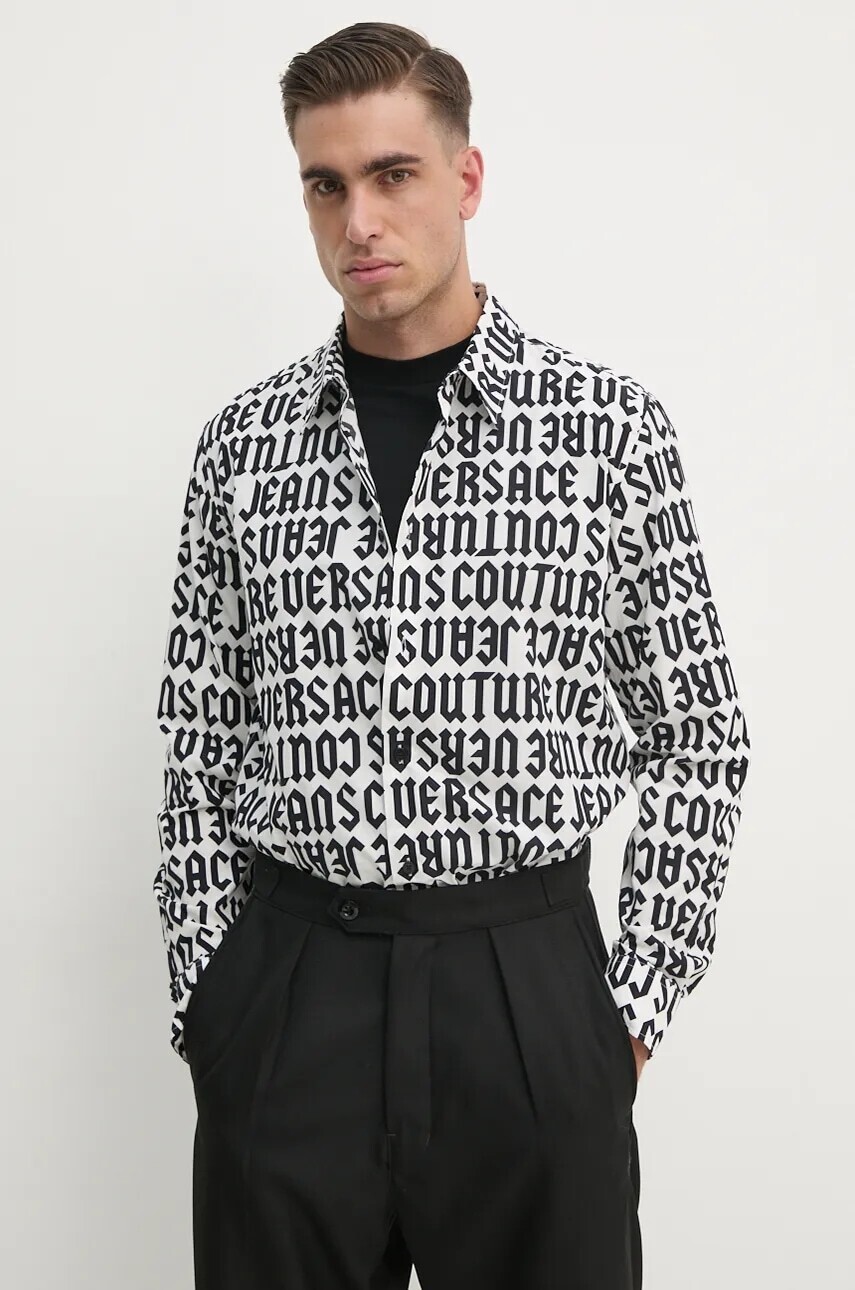 Bavlnená košeľa Versace Jeans Couture pánska, biela farba, regular, s klasickým golierom, 77GAL2R0 NS469