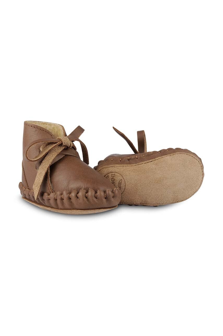 Kožené topánky pre bábätká Donsje Pina Classic Booties hnedá farba, 1018200