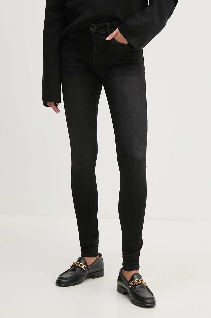 Rifle Pepe Jeans SKINNY JEANS MW dámske, čierna farba, PL204728XH0