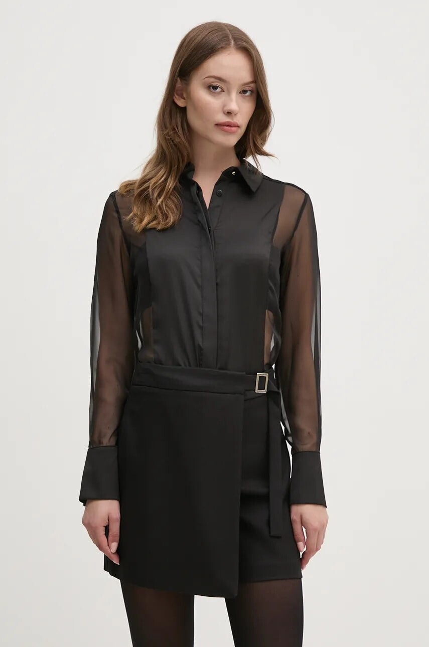 Košeľa Artigli dámska, čierna farba, regular, s klasickým golierom, ACCA000634