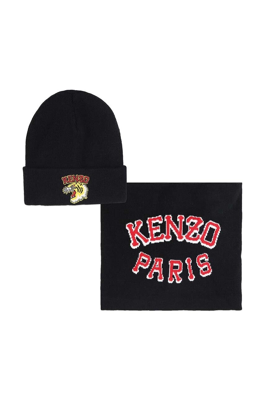 Detská čiapka a šál komín Kenzo Kids čierna farba, K60615