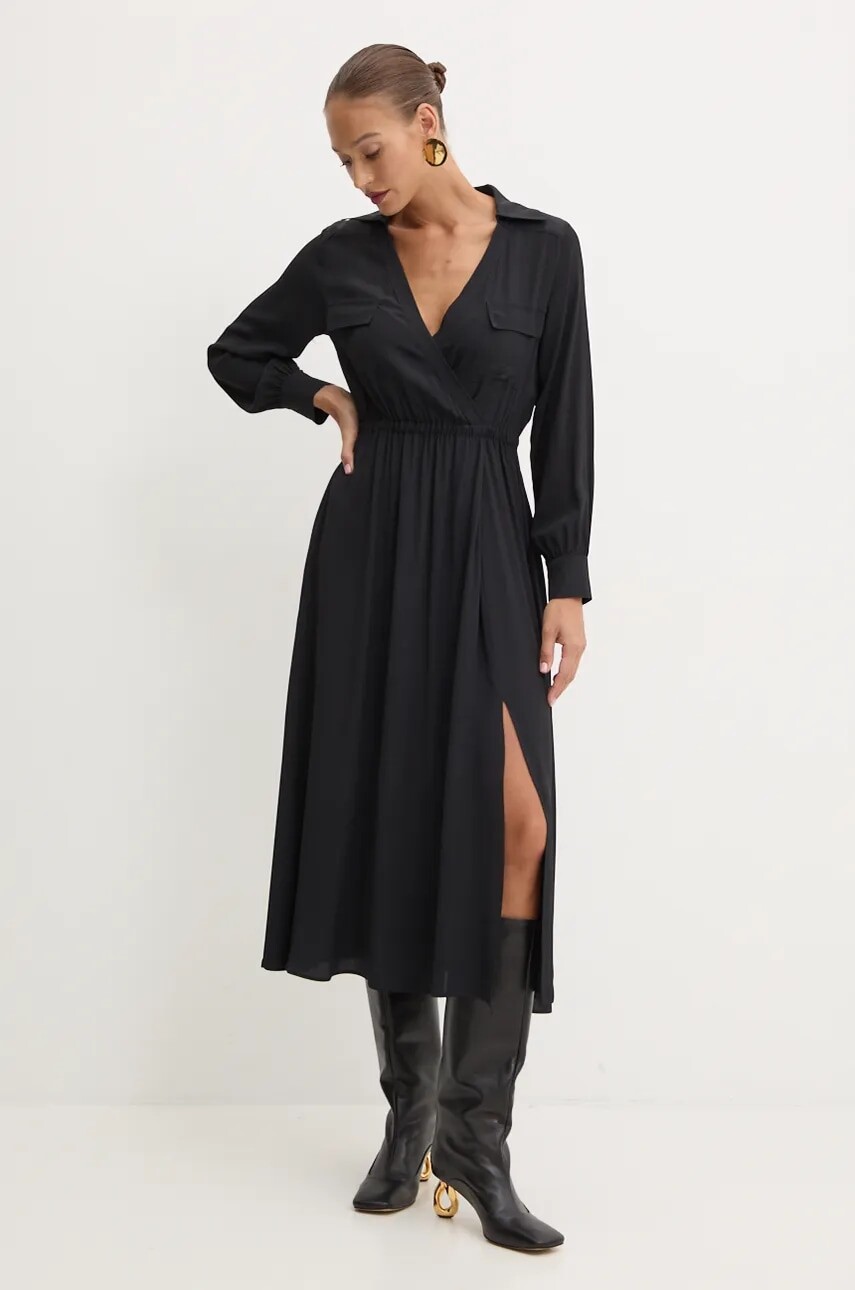 Šaty s prímesou hodvábu Marella čierna farba, maxi, áčkový strih, 2423226041200