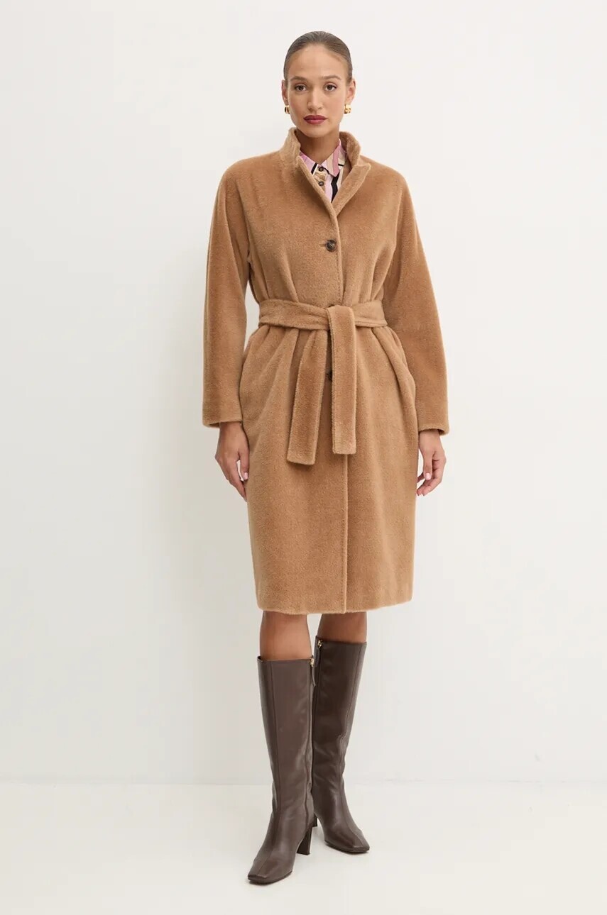 Vlnený kabát Marella hnedá farba, prechodný, 2423016112200