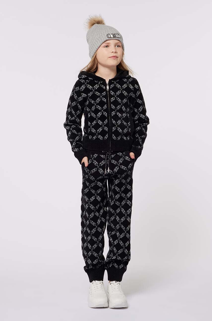 Detská mikina Michael Kors čierna farba, s kapucňou, vzorovaná, R30163
