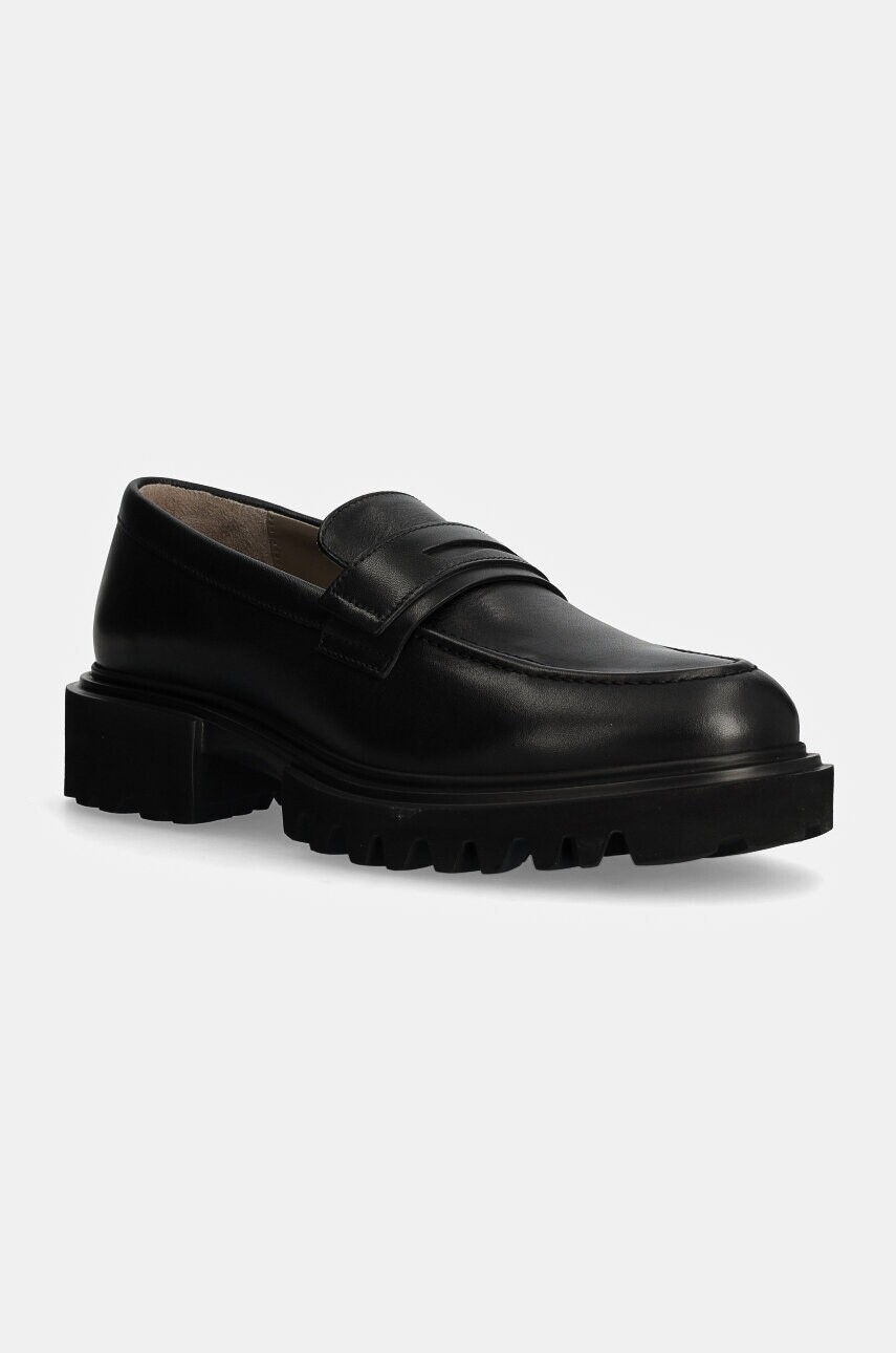 Kožené mokasíny AllSaints Vinni Loafer pánske, čierna farba, M051FB