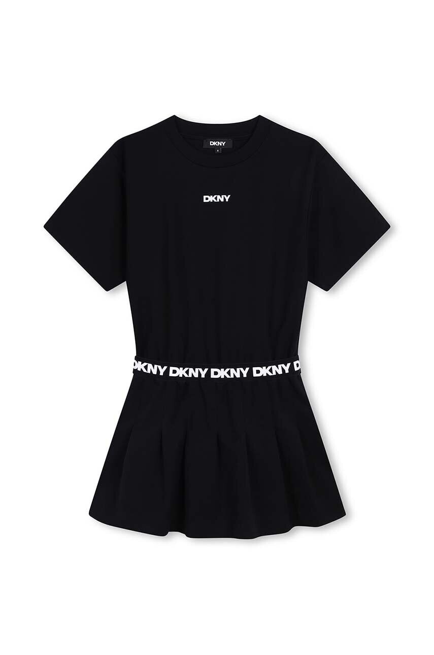Dievčenské šaty Dkny čierna farba, mini, áčkový strih, D62018