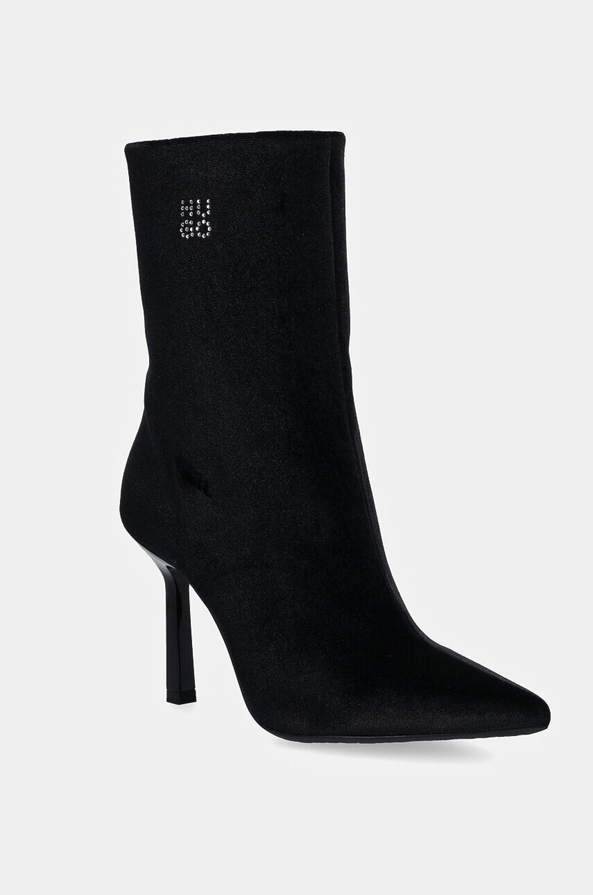 Členkové topánky HUGO Katniss dámske, čierna farba, na vysokom podpätku, 50529809