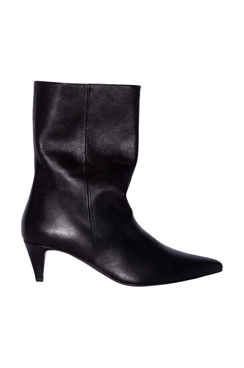 Kožené členkové topánky By Far Lysander dámske, čierna farba, na vysokom podpätku, MWFBO068LL028BK001PL