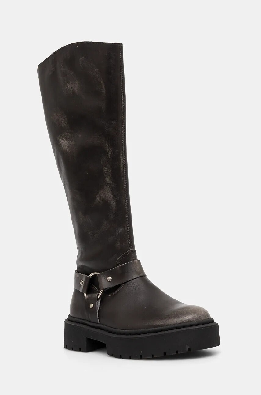 Vysoké čižmy Steve Madden Glimmer dámske, hnedá farba, na plochom podpätku, SM11003331