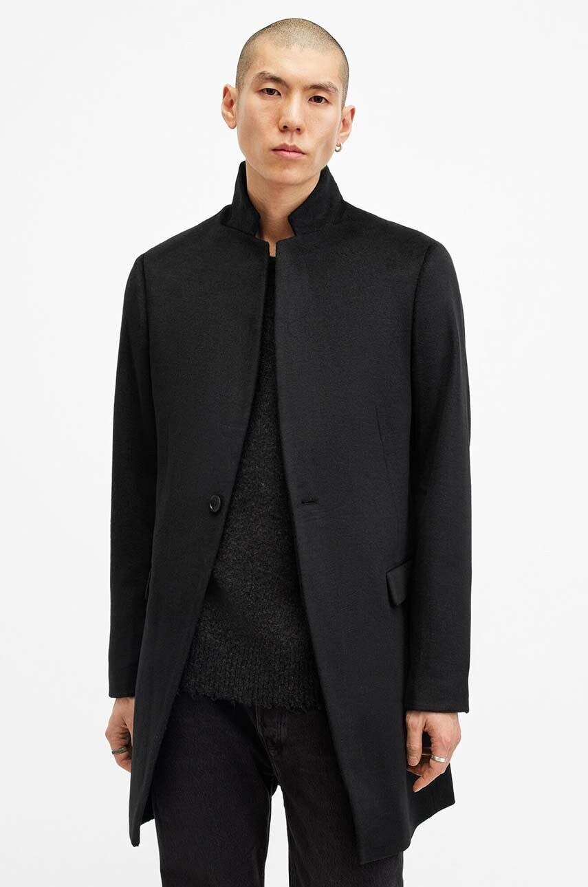 Kabát s prímesou vlny AllSaints HARGROVE COAT čierna farba, prechodný, M038OB