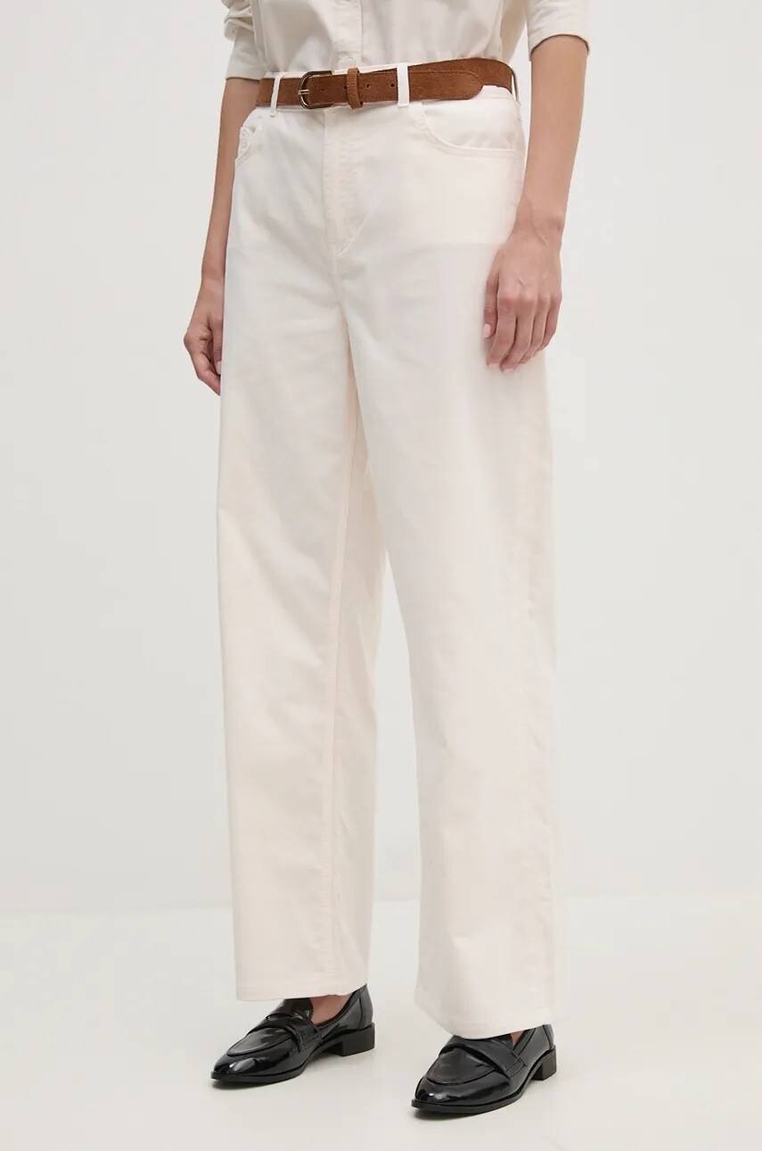 Menčestrové nohavice Tommy Hilfiger béžová farba, rovné, stredne vysoký pás, WW0WW43631