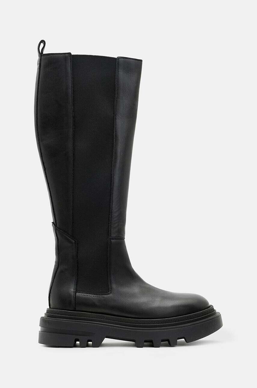 Vysoké čižmy AllSaints Monica Boot dámske, čierna farba, na platforme, W059FB