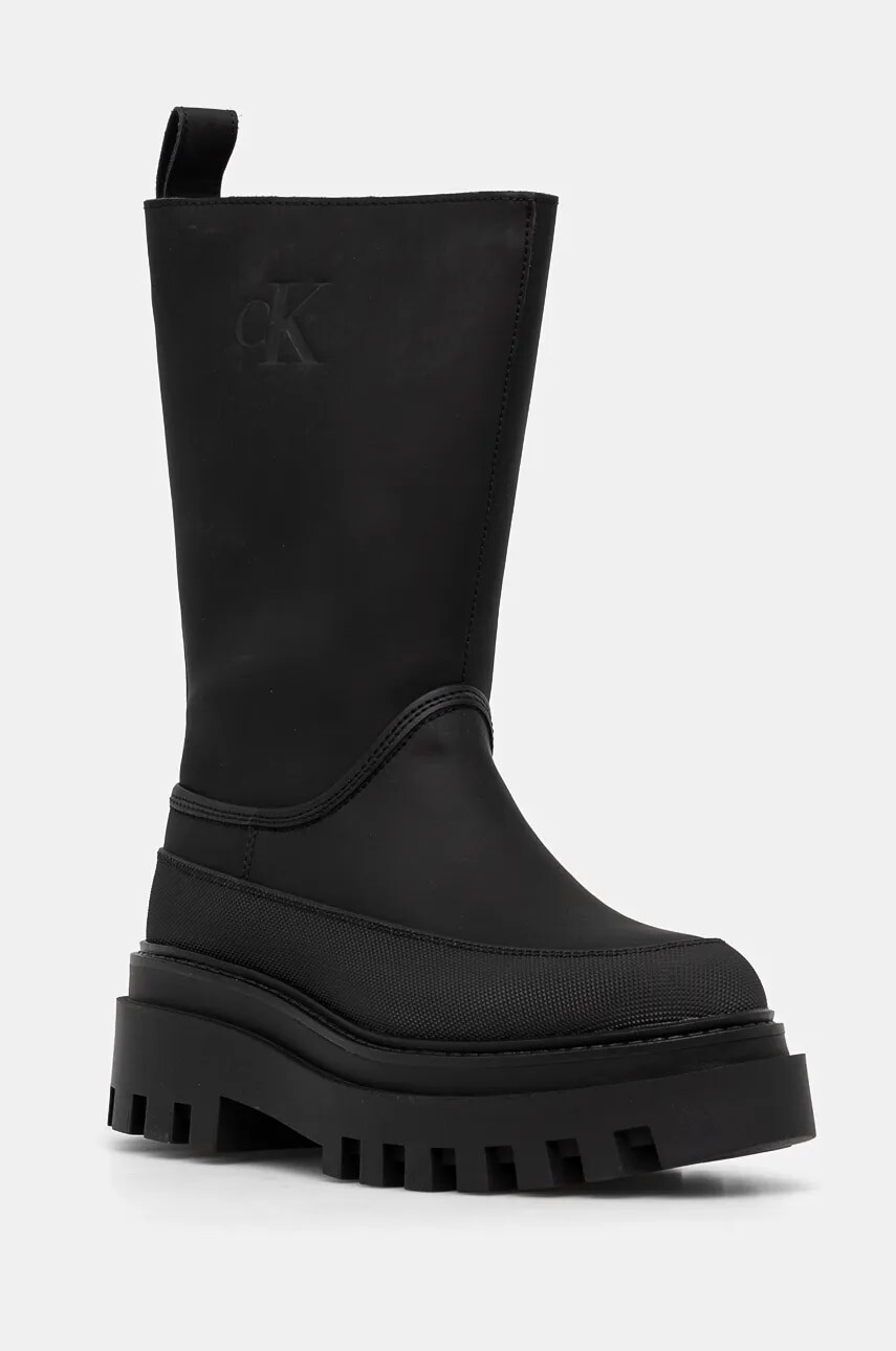 Gumáky Calvin Klein Jeans FLATFORM RAINBOOT HIGH MG R dámske, čierna farba, YW0YW01559