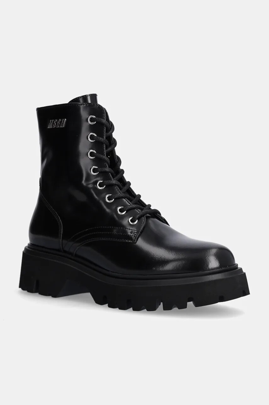 Kožené workery MSGM dámske, čierna farba, na platforme, 3741MDS155 513